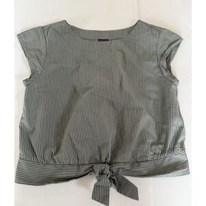 Patagonia Women's Gray Striped Searsucker Crop Top Cap Sleeve Small Shirt